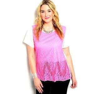 Angela Ladies Tunic Top White Pink Lace-Overlay Plus Size 3XL NWOT